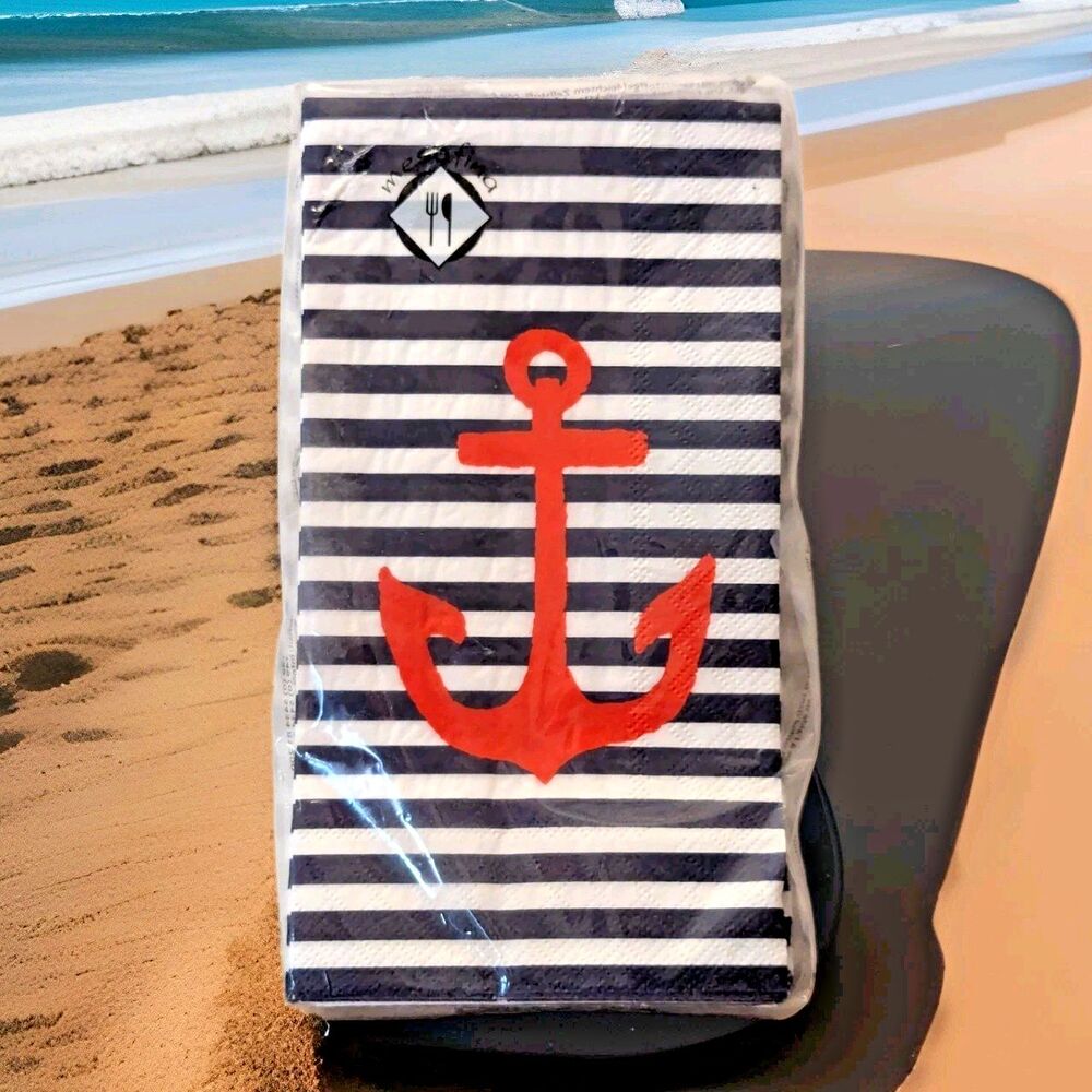 Mesafina Yacht Club Anchor Guest Paper Towels Napkins 3-Ply 13 x 16-in Blue Red